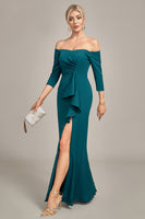 Load image into Gallery viewer, Dark Green Mermaid Off The Shoulder Cascading Ruffled Mother Of The Bride Dress