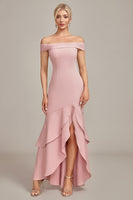 Load image into Gallery viewer, Pink Mermaid Asymmetrical Ruffled Mother of the Bride Dress