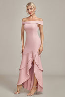 Load image into Gallery viewer, Pink Mermaid Asymmetrical Ruffled Mother of the Bride Dress