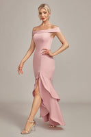 Load image into Gallery viewer, Pink Mermaid Asymmetrical Ruffled Mother of the Bride Dress
