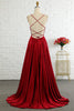 Load image into Gallery viewer, Simple A Line Spaghetti Straps Burgundy Long Prom Dress with Cirss Cross Back