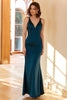 Load image into Gallery viewer, Sheath V Neck Peacock Blue Long Prom Dress with Criss Cross Back