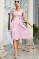 Load image into Gallery viewer, Pink Chiffon Mother of the Bride Dress with Lace