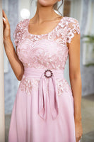 Load image into Gallery viewer, Pink Chiffon Mother of the Bride Dress with Lace