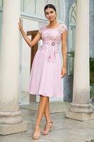 Load image into Gallery viewer, Pink Chiffon Mother of the Bride Dress with Lace