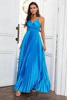 Load image into Gallery viewer, A Line Spaghetti Straps Lake Blue Long Prom Dress