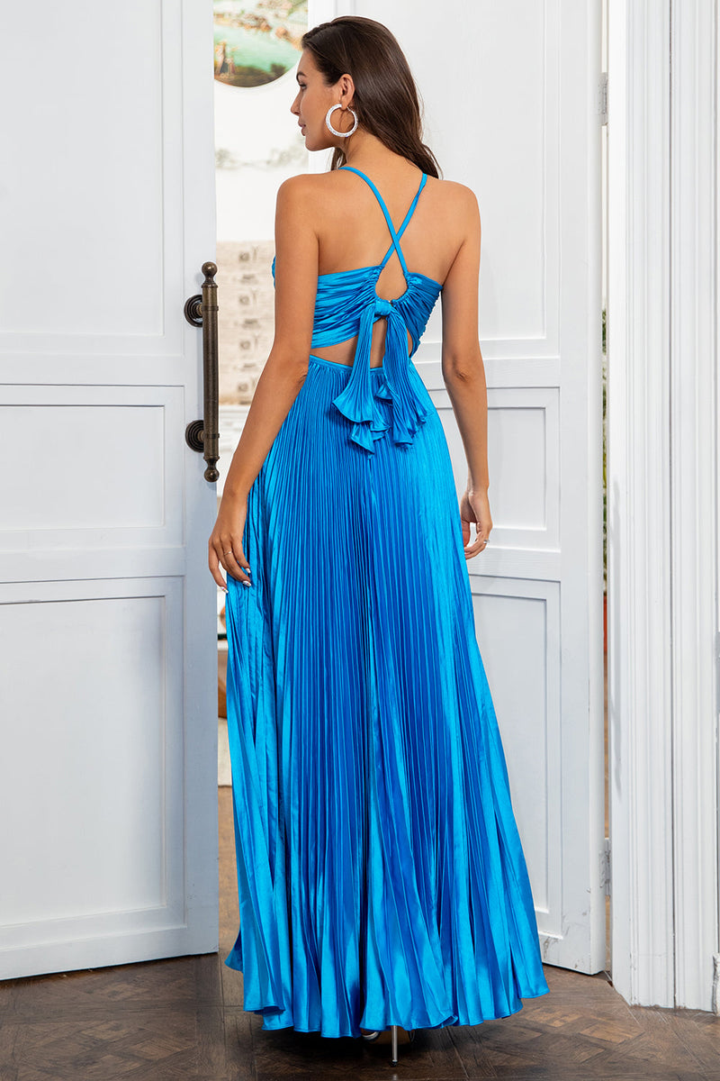 Load image into Gallery viewer, A Line Spaghetti Straps Lake Blue Long Prom Dress