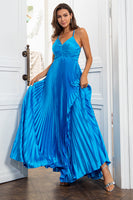 Load image into Gallery viewer, A Line Spaghetti Straps Lake Blue Long Prom Dress