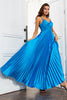 Load image into Gallery viewer, A Line Spaghetti Straps Lake Blue Long Prom Dress