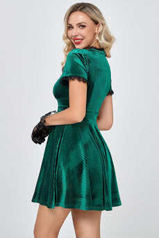 Dark Green Short Velvet Party Dresses with Lace