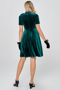 Dark Green Plaid Vintage Velvet Dress