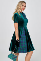 Load image into Gallery viewer, Dark Green Plaid Vintage Velvet Dress