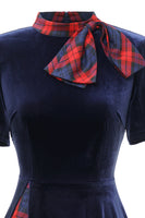 Load image into Gallery viewer, Dark Green Plaid Vintage Velvet Dress