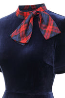 Load image into Gallery viewer, Dark Green Plaid Vintage Velvet Dress