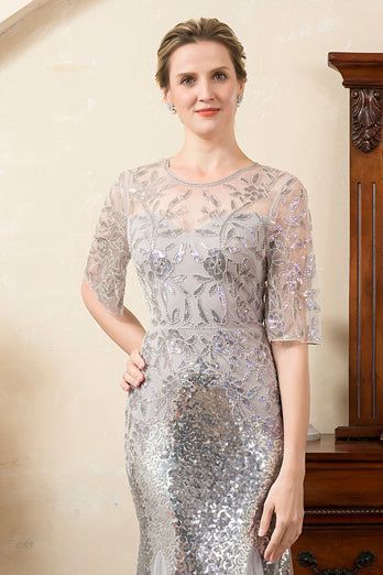 Grey Mermaid Sparkly Beaded Sequins Mother of the Bride Dress