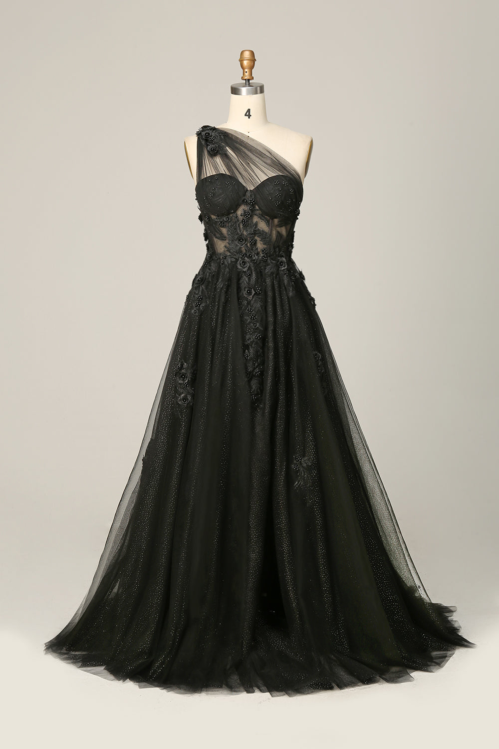 Hellymoon Women Off Shoulder Black Prom Dress Layered A Line Tulle Party Dress with Slit hellymoonuk