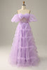 Load image into Gallery viewer, Tulle Lavender Off The Shoulder A Line Prom Dress