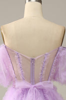 Load image into Gallery viewer, Tulle Lavender Off The Shoulder A Line Prom Dress