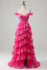 Load image into Gallery viewer, A-line Off The Shoulder Fuchsia Prom Dress with Sequins