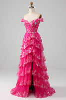 Load image into Gallery viewer, A-line Off The Shoulder Fuchsia Prom Dress with Sequins