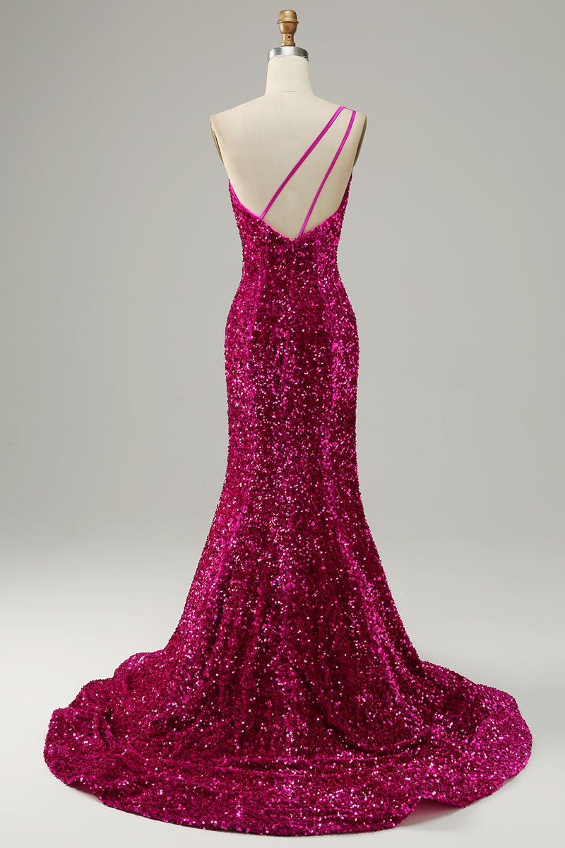 Load image into Gallery viewer, Sequin One Shoulder Glitter Mermaid Prom Dress