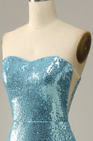 Load image into Gallery viewer, Sequin Feathers Strapless Prom Dress with Slit