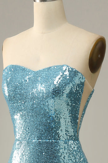 Sequin Feathers Strapless Prom Dress with Slit