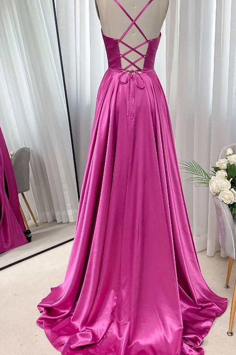 Load image into Gallery viewer, Satin Corset Prom Dress with Lace-up Back