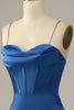 Load image into Gallery viewer, Royal Blue Satin Mermaid Corset Prom Dress with Slit