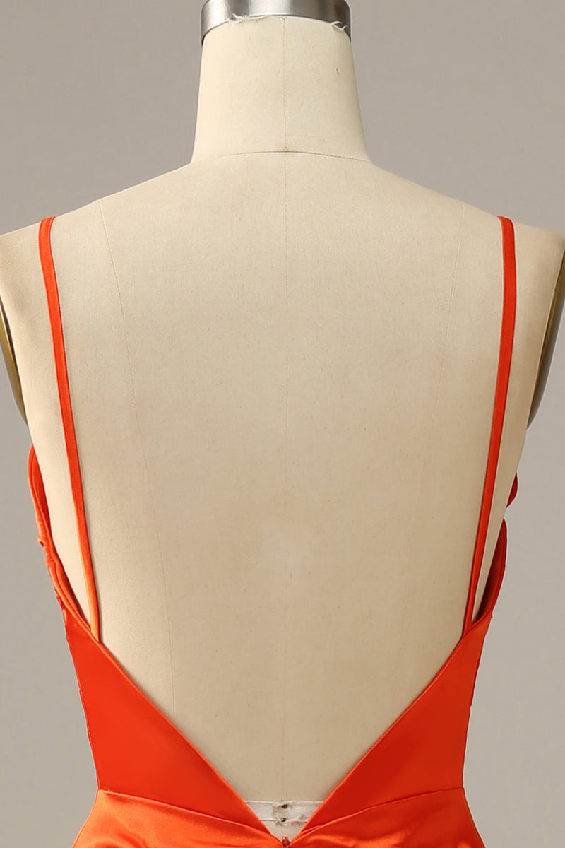 Load image into Gallery viewer, Orange Spaghetti Straps Mermaid Prom Dress