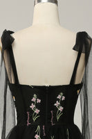 Load image into Gallery viewer, A-line Tulle Black Prom Dress with Embroidery