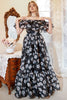 Load image into Gallery viewer, Black Flower Detachable Strapless Off The Shoulder Prom Dress