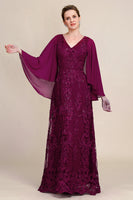 Load image into Gallery viewer, Burgundy Batwing Sleeves Beaded Mother of the Bride Dress