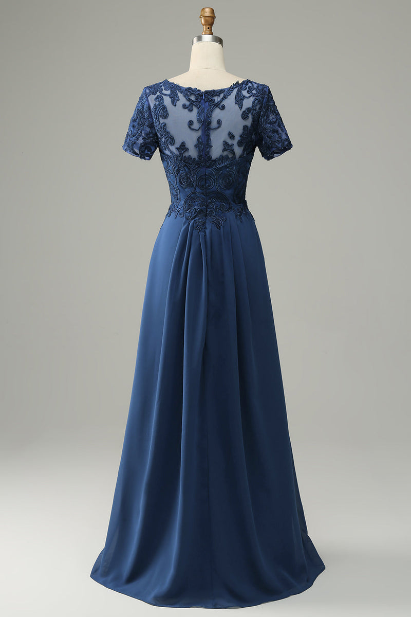 Load image into Gallery viewer, Blue A Line Mother of Bride Dress with Appliques