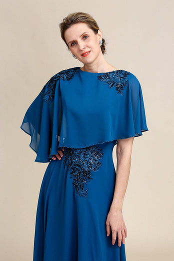 Turquoise Chiffon Mother of the Bride Dress with Lace
