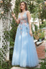 Load image into Gallery viewer, Blue Tulle Princess Prom Dress with 3D Flowers
