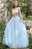 Load image into Gallery viewer, Blue Tulle Princess Prom Dress with 3D Flowers
