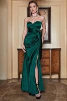 Load image into Gallery viewer, Sheath Sweetheart Dark Green Long Prom Dress with Split Front