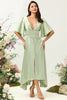Load image into Gallery viewer, A Line Deep V Neck Light Green Wedding Guest Dress with Half Sleeves