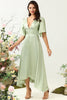Load image into Gallery viewer, A Line Deep V Neck Light Green Wedding Guest Dress with Half Sleeves