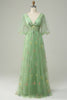 Load image into Gallery viewer, Green Tulle A Line Corset Prom Dress with Sleeves