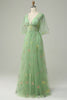 Load image into Gallery viewer, Green Tulle A Line Corset Prom Dress with Sleeves