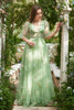 Load image into Gallery viewer, A Line Green Tulle Corset Prom Dress with Sleeves