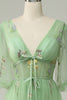 Load image into Gallery viewer, Green Tulle A Line Corset Prom Dress with Sleeves