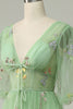 Load image into Gallery viewer, Green Tulle A Line Corset Prom Dress with Sleeves