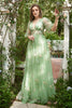 Load image into Gallery viewer, A Line Green Tulle Corset Prom Dress with Sleeves