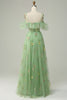 Load image into Gallery viewer, Off the Shoulder Green A Line Prom Dress with Embroidery