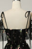 Load image into Gallery viewer, Black Off the Shoulder A Line Prom Dress with Embroidery