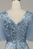 Load image into Gallery viewer, Grey Blue Tulle Embroidered A Line Prom Dress
