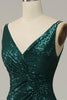 Load image into Gallery viewer, Dark Green Sequined Spaghetti Straps Prom Dress With Slit